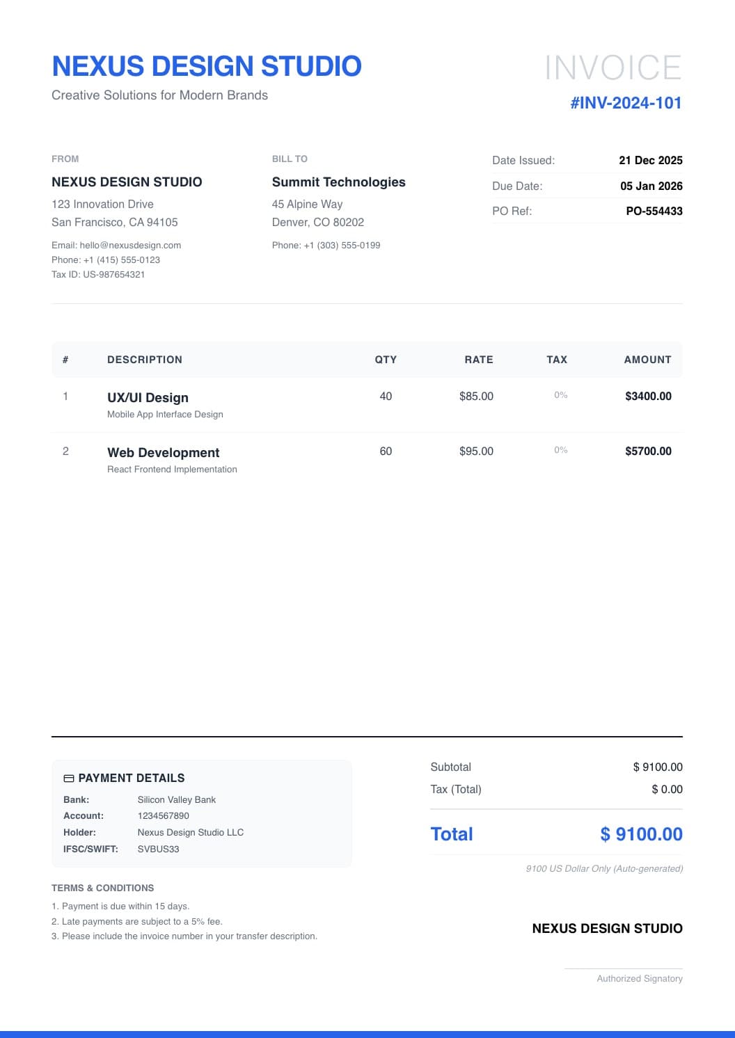 Professional Invoice Template Preview